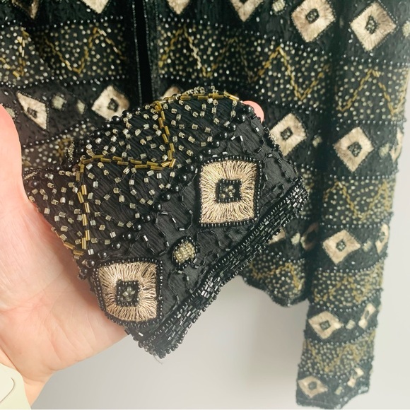 Papell Boutique Vintage Beaded Evening Jacket Black Silver Gold Embroidery Small - Picture 4 of 9